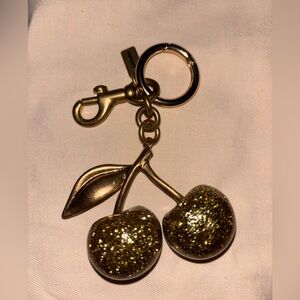 Coach Gold Glitter Cherry Charm Keychain